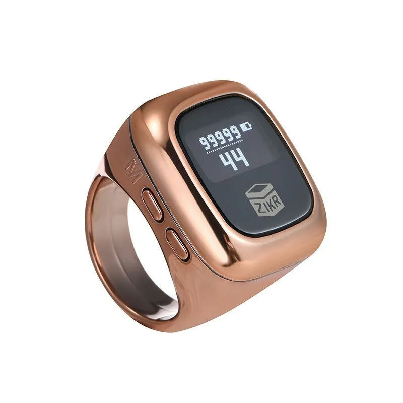 Al-Fatiha Zikr digital wrist counter on strap, showing display screen, available in multiple colours and sizes.