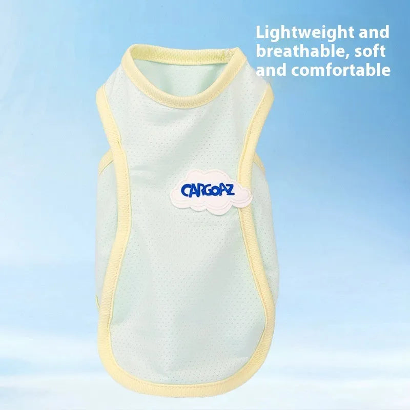 Grass green lightweight polyester vest for a cat, showing sporty design and front leg openings.