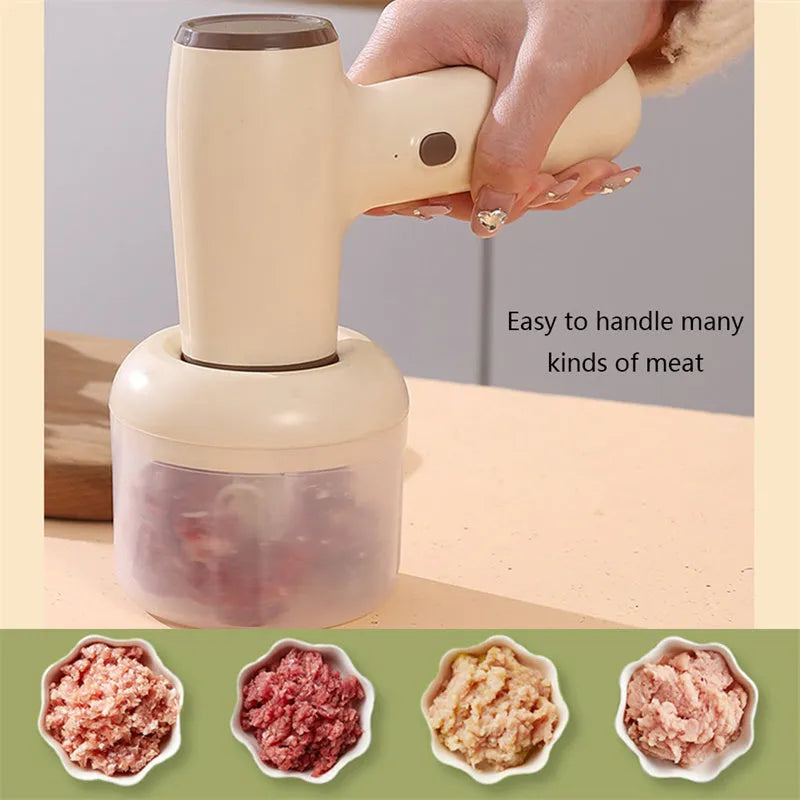 2 in 1 handheld electric garlic chopper with 304 blade, 250ml cup, USB Type-C rechargeable, khaki or beige