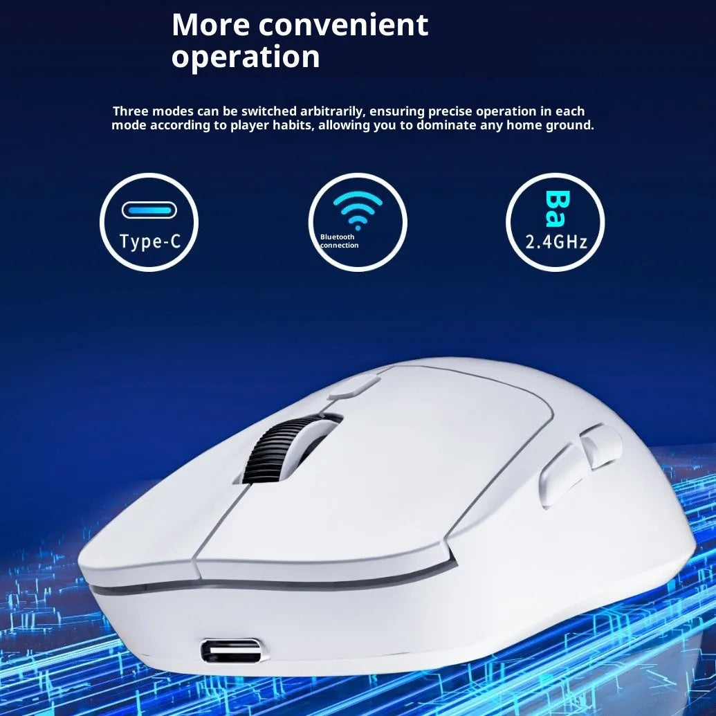 Three-mode wireless Bluetooth mouse with wired 2.4G optical USB, compact 11.5 x 5.5 x 4 cm, available in multiple colours
