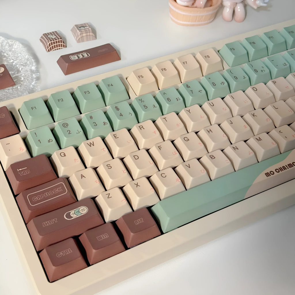 Matcha green theme mechanical keyboard keycaps with five-sided sublimation printing