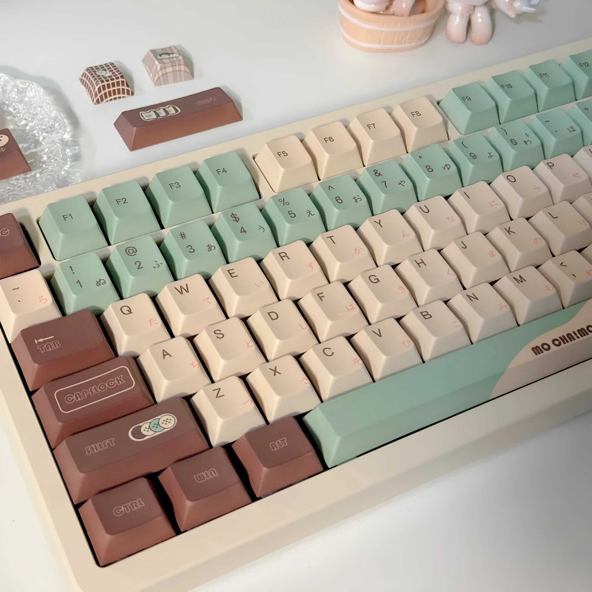 Matcha green theme mechanical keyboard keycaps with five-sided sublimation printing