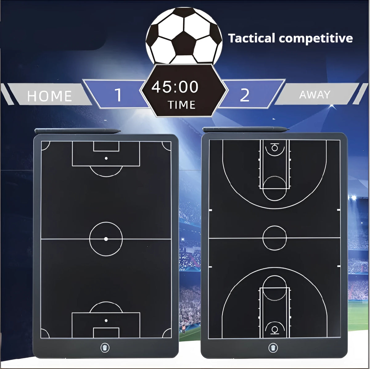 Sports LCD handwriting board in black with pen, 16 inch plastic screen for tactical marking