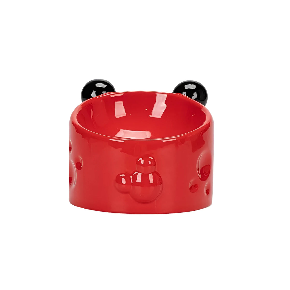 Ceramic high-footed double pet bowl with tilted stand for cats and dogs, in red or white
