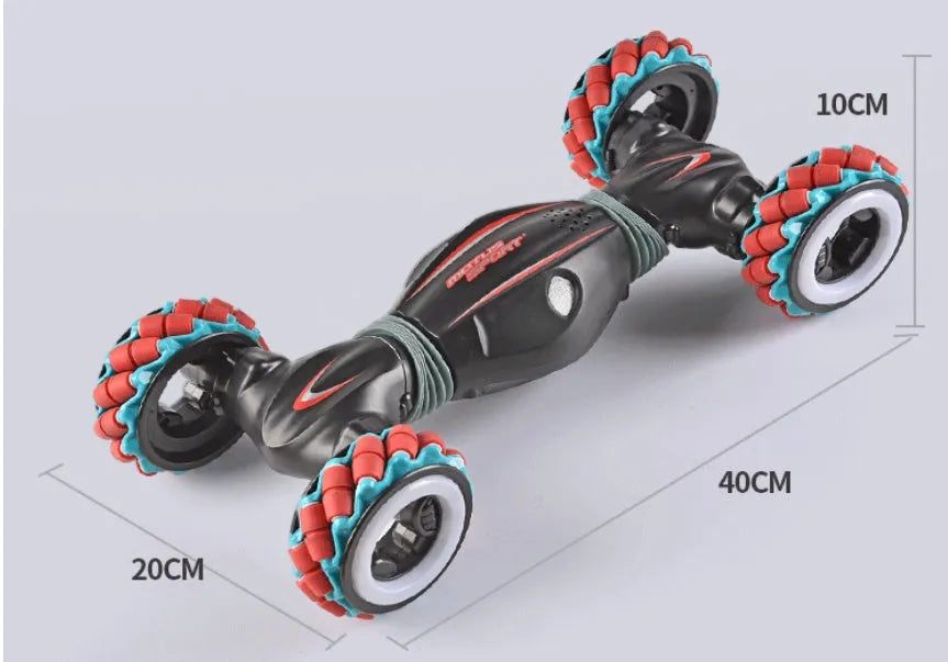 Remote control toy car with Steel Flying Dragon design, gesture sensing, deformation, and colourful hollow off-road wheels in black