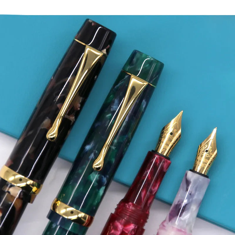 Acrylic fountain pen with smooth writing tip, available in multiple colour options including black, blue, green, light green, pink, and red.