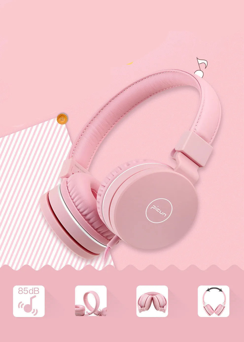 Bengoo C30 wired on-ear headphones in mint green with a braided cable and 3.5mm plug.