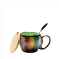 Creative handmade ceramic mug with lid and spoon, 350ml, vibrant blue colour, European style
