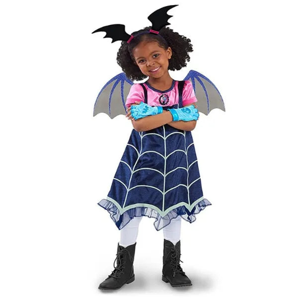 Blue cotton princess Halloween dress for young children with short sleeves