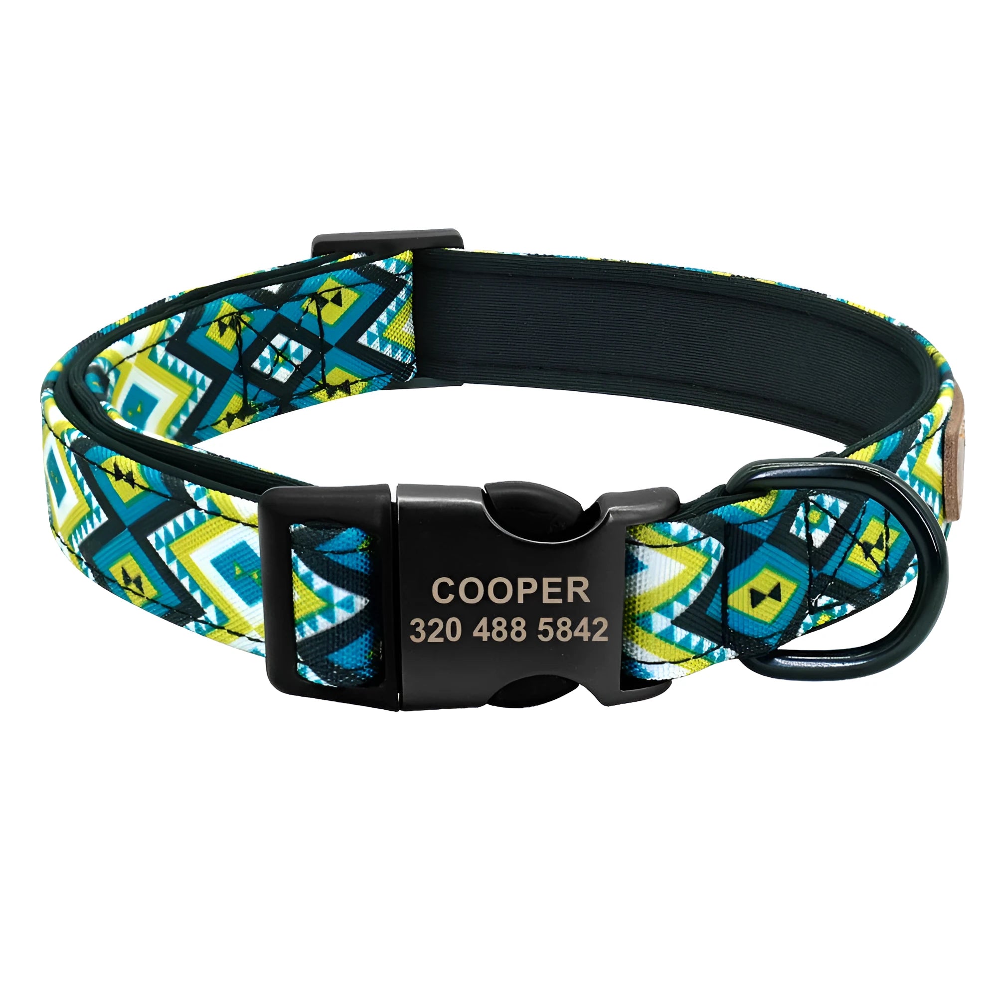 Personalised nylon dog collar in red, available in blue green coffee pink and sizes S M L