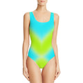 Girl's sleeveless one-piece swimsuit with a digital printing pattern on polyester fabric.
