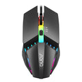 M3 wired mouse in black on desk with USB cable visible showing three DPI adjustment levels