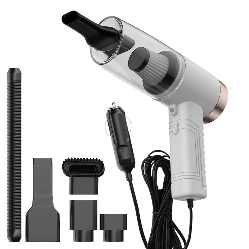 12V 120W wet and dry car vacuum cleaner with fragrance, 5m cord, 24x22x8cm, black white pink