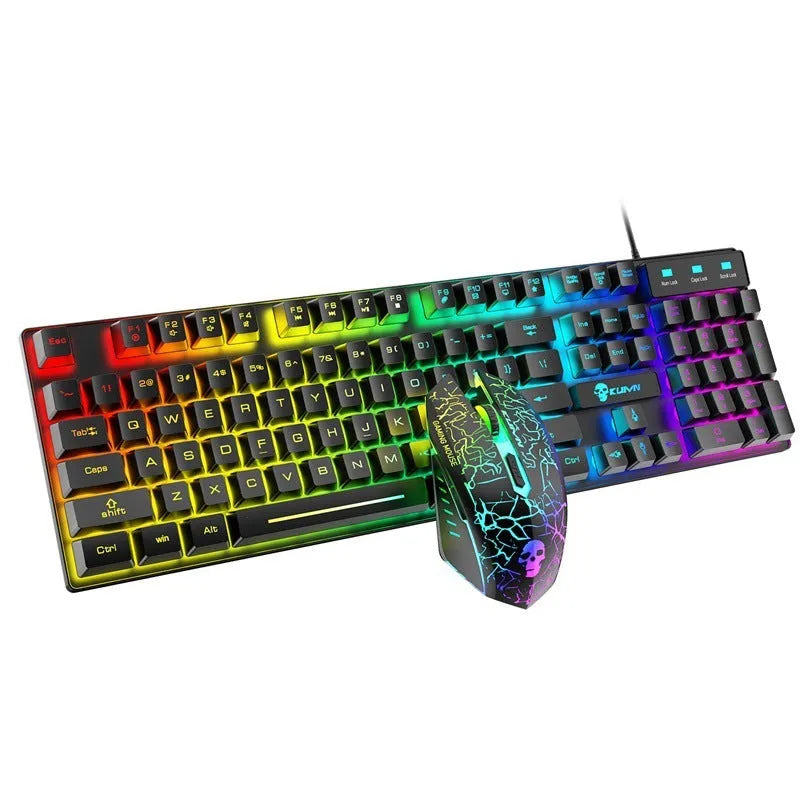 Kuiying T6RGB keyboard and mouse set in White RGB with rainbow lighting, mouse pad and manual, boxed 55 x 15.3 x 5 cm