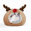 Camel colour reindeer pet tent kennel with soft plush exterior and fleece lining, small size