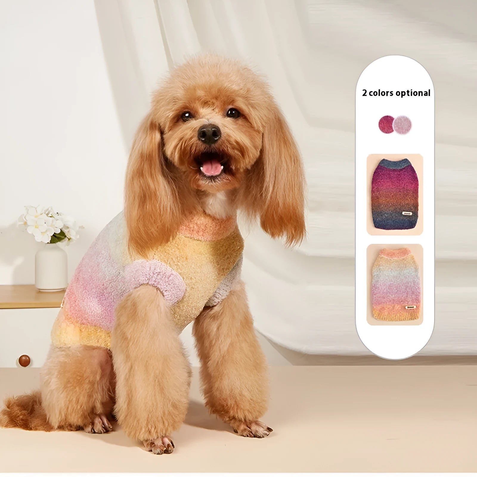 Rainbow coloured dopamine pattern dog sweater in wool acrylic blend fabric