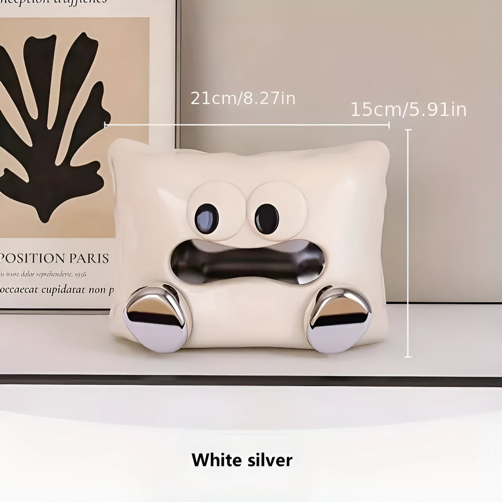 White ceramic tissue box holder with smooth glazed surface for living room storage