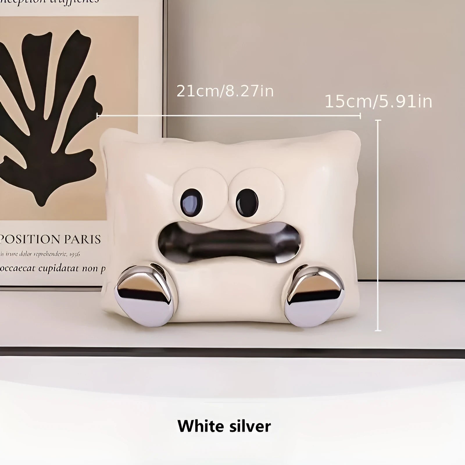 White ceramic tissue box holder with smooth glazed surface for living room storage