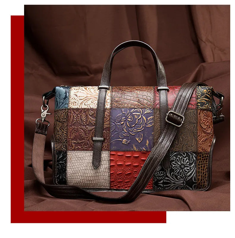 Cowhide women's handbag multi-color leather shoulder tote 36cm