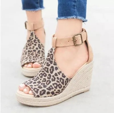 Canvas wedge sandals for women with waterproof platform, fish mouth toe, and slingback buckle in black