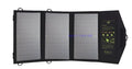 Black foldable portable solar panel charger with dual USB ports for outdoor phone charging
