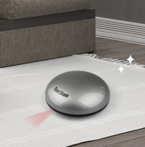 Silver automatic floor sweeping robot with 18cm diameter compact design