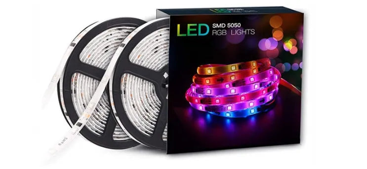 5050 LED light strip music set with controller and power supply, 5m or 10m, 28 colour changes, 12V DC