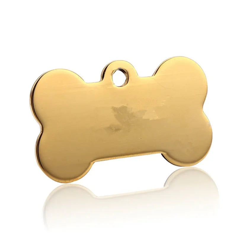 Personalised stainless steel pet ID tag with free engraving in black, gold, rose gold, or silver for dog and cat collars