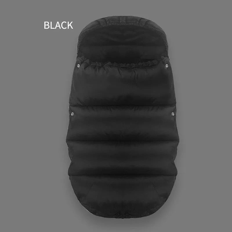 Baby stroller foot cover windshield made of Oxford cloth in black attached to a pushchair frame
