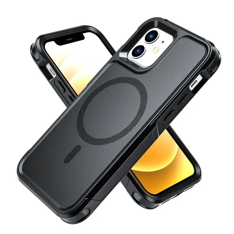 Black shatterproof magnetic iPhone case for iPhone 12 and iPhone 13 models with PC+TPU construction