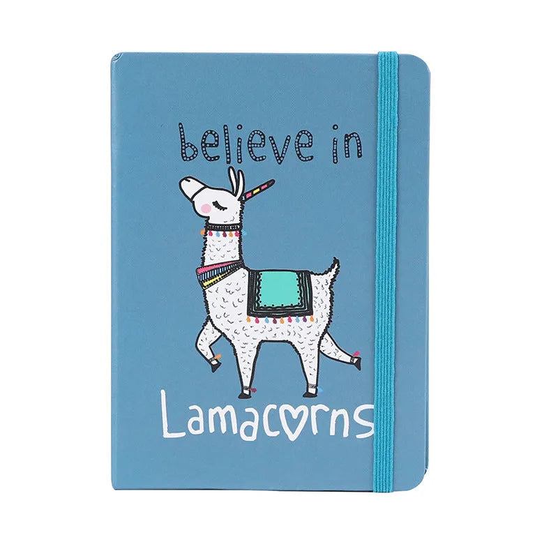 Alpaca cartoon design notepad showing paper cover, available in A5, A6, and A7 sizes