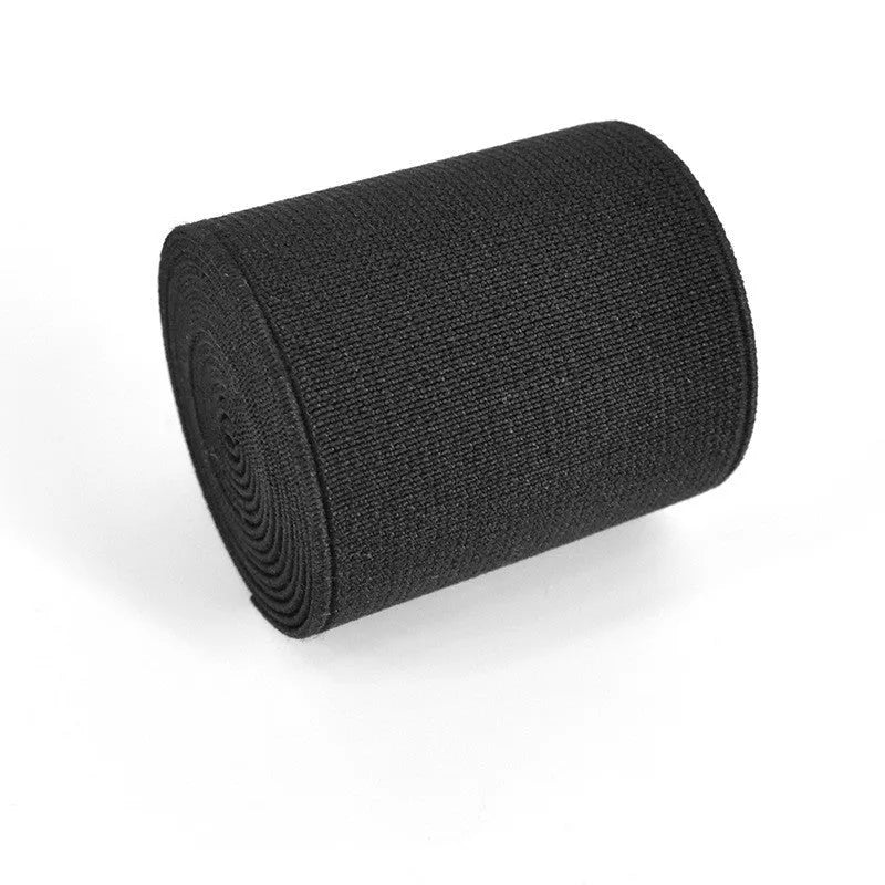 5cm wide colourful elastic band showing ten colour options including black, brown, dark red and blue variants