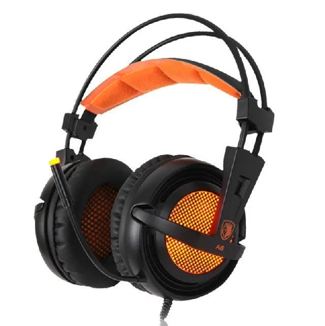 Black and white USB gaming headset with LED lights and large ear cups
