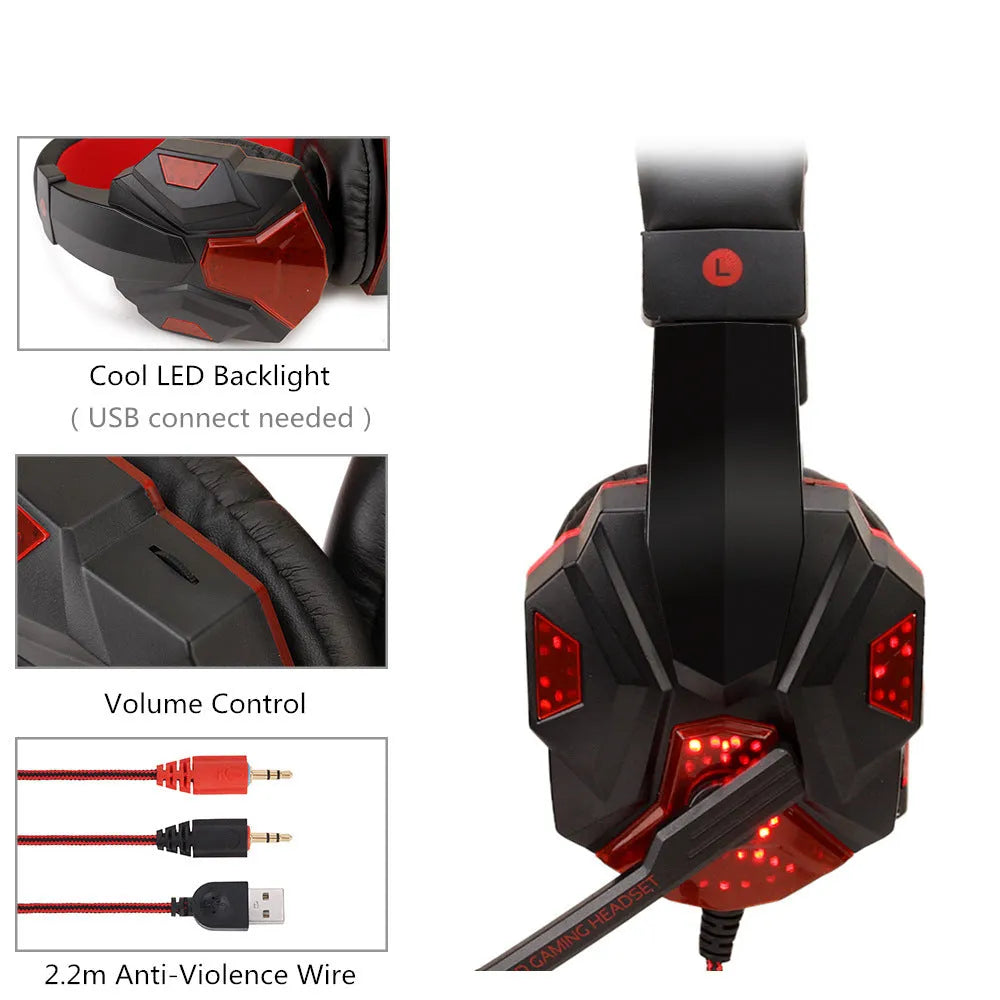 Wired gaming headset with microphone, 3.5mm straight plug, braided cable, black blue colour option