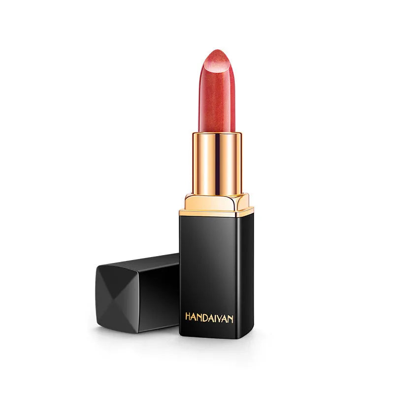 Pearlescent colour change temperature change lipstick with colour-shifting finish