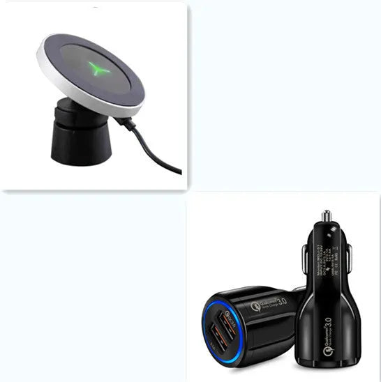 Car magnetic mobile phone holder with 360 degree rotation and wireless charging in black aluminium alloy