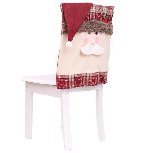 Christmas chair covers set with Santa Claus and Snowman designs for standard dining chairs