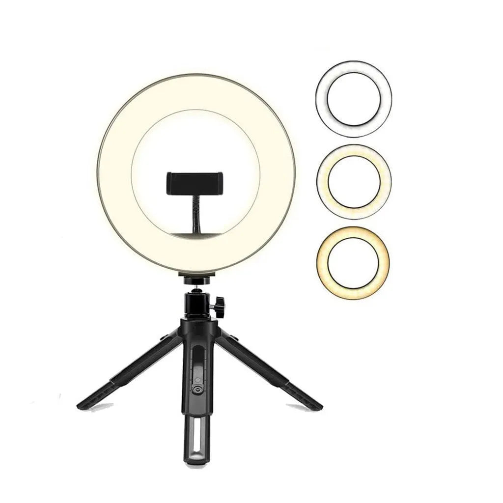 10-inch two-section telescopic ring macro flash live fill light with universal mobile phone mount, 5000K, plug-in