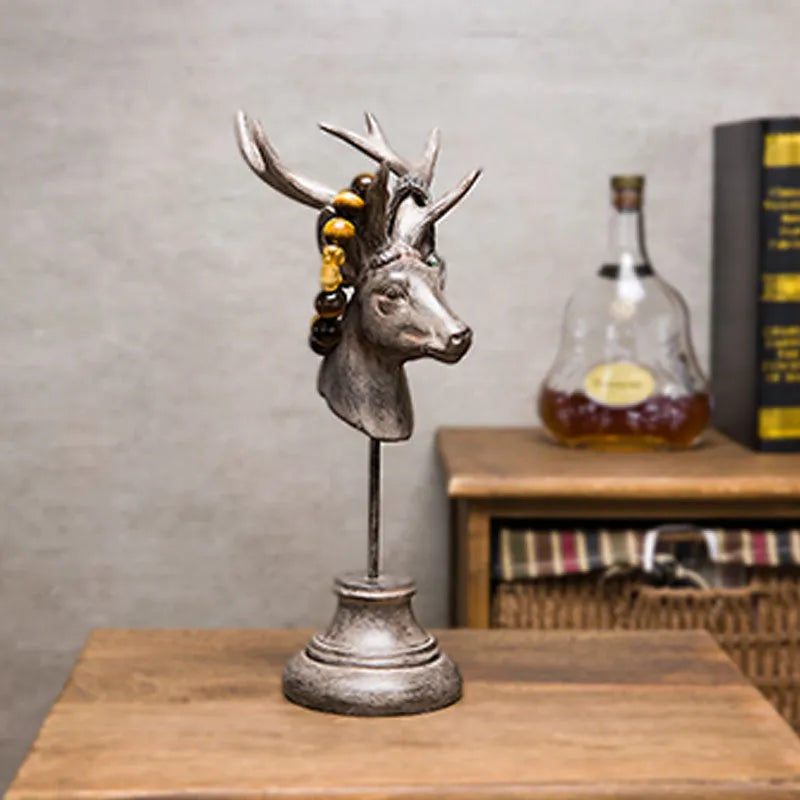 Handmade natural resin animal sculpture decoration in black, white, or wood colour, 32cm tall.