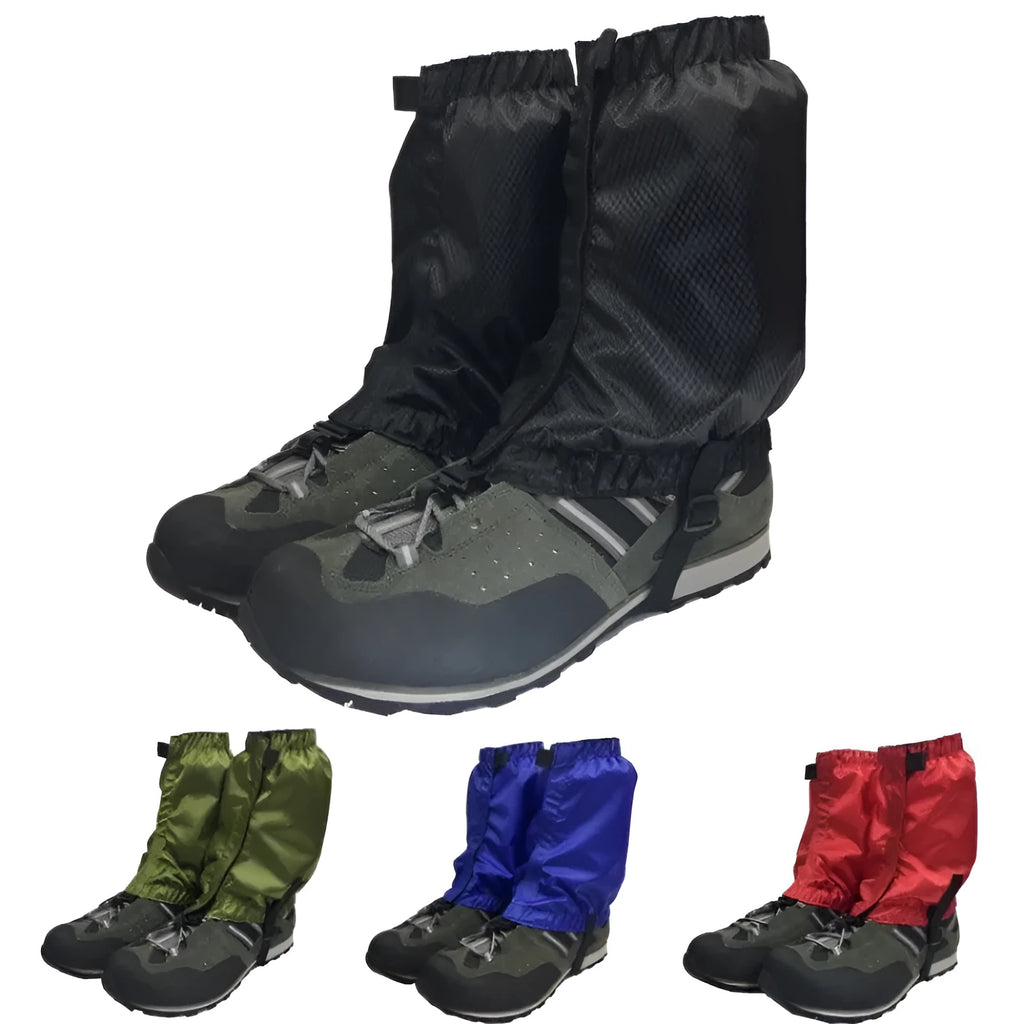 Outdoor hiking waterproof leg cover in black, made from 420D Oxford cloth with Velcro closure