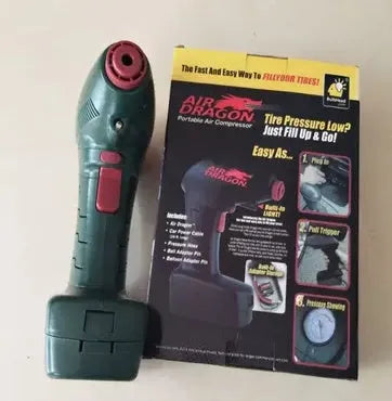 Portable 12V electric car tyre air pump with motor unit and air hose