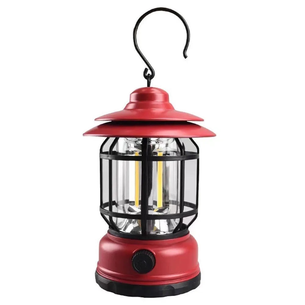 Portable black camping head lamp and lantern with super bright light, shown next to red and dark green colour options.