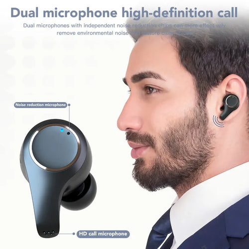 Black and white ANC active noise cancelling Bluetooth earbuds with charging case