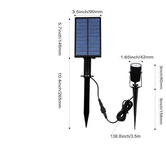 Solar lawn lamp with aluminium frame and white LED panel on grass