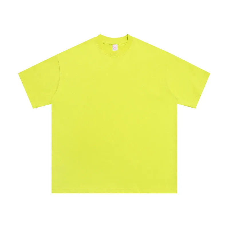 Loose fit pure cotton half sleeve pullover shirt showing colour options including fluorescent yellow and army green
