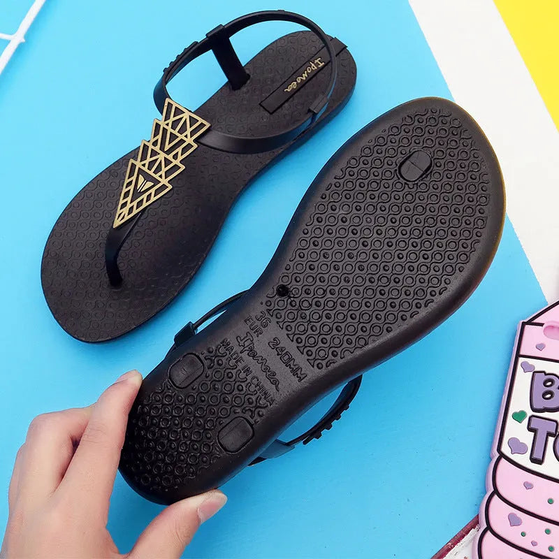 Bohemia soft bottom flat sandals in black or brown, simple folk style, women's sizes 36-39