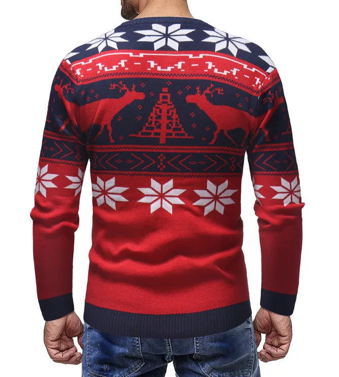 Christmas fawn sweater slim fit round neck mohair blend printed pullover in red colour option
