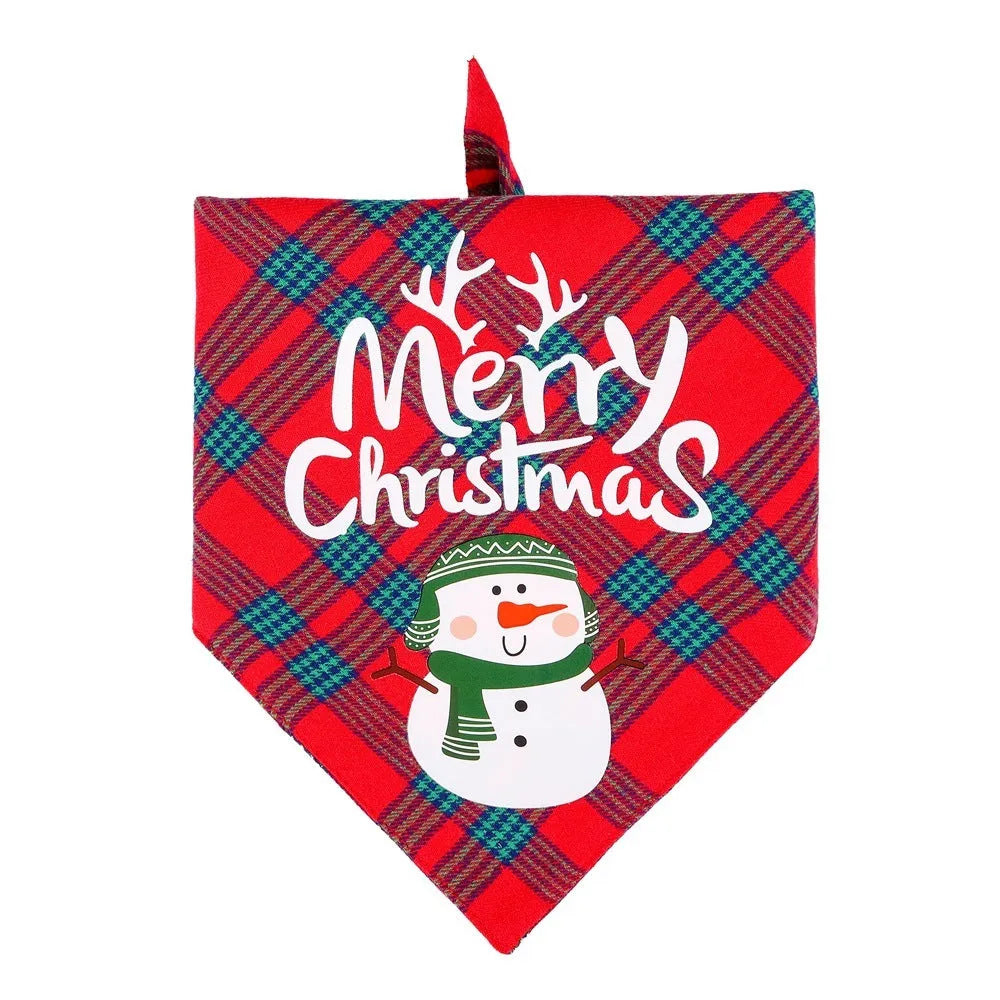 Christmas dog bib in pure cotton with classic snowman pattern, size L65x45x45cm