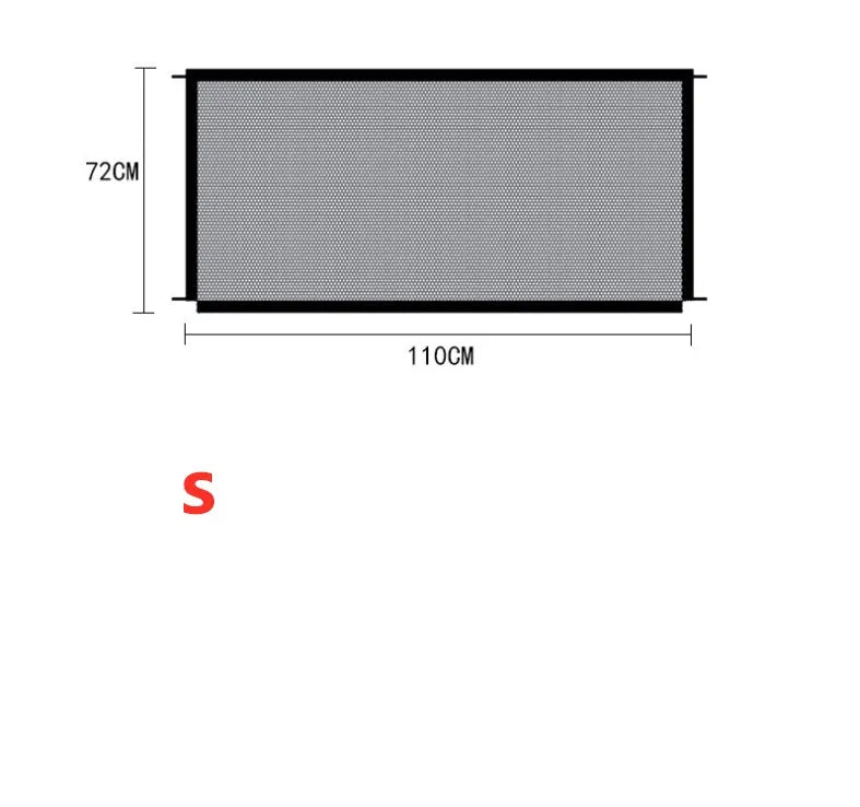 Black foldable cloth pet fence for dogs, placed indoors near doorway