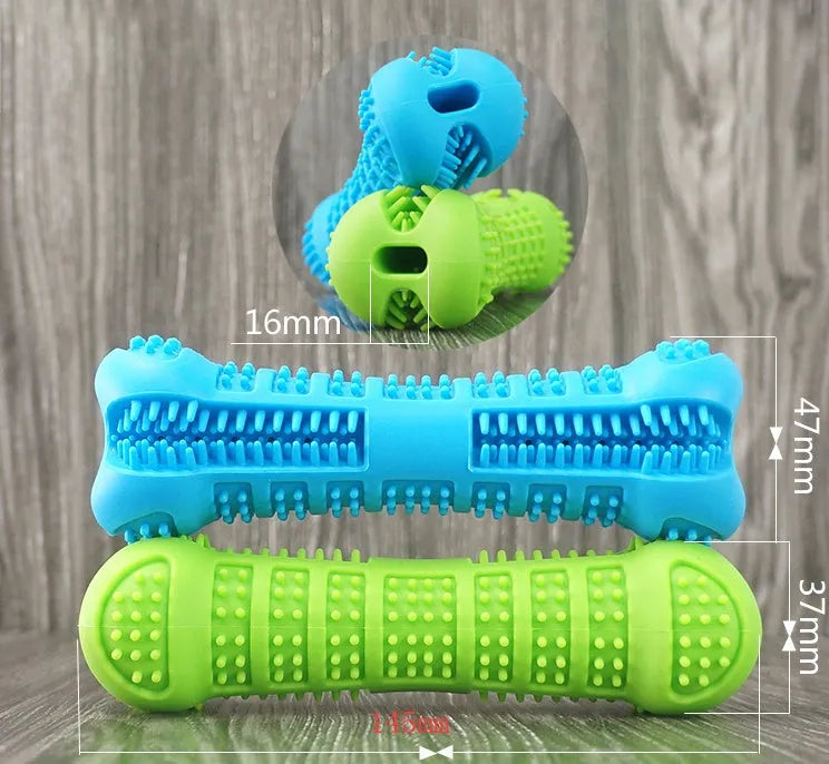 Silicone dog molar stick bone-shaped toothbrush with all-side bristles in blue and green